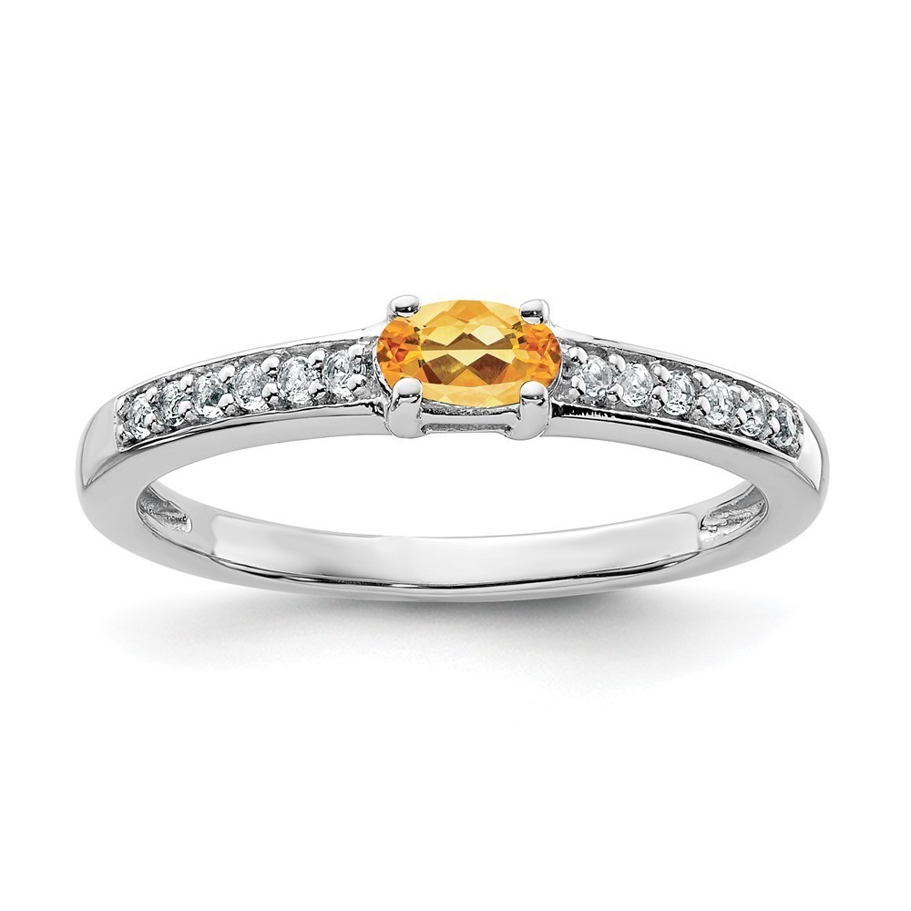 925 Sterling Silver Citrine (November Birthstone) and White Topaz Ring Size 6